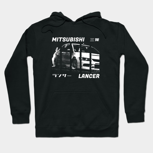 MITSUBISHI LANCER EVO IX Black 'N White 3 (Black Version) Hoodie by Cero